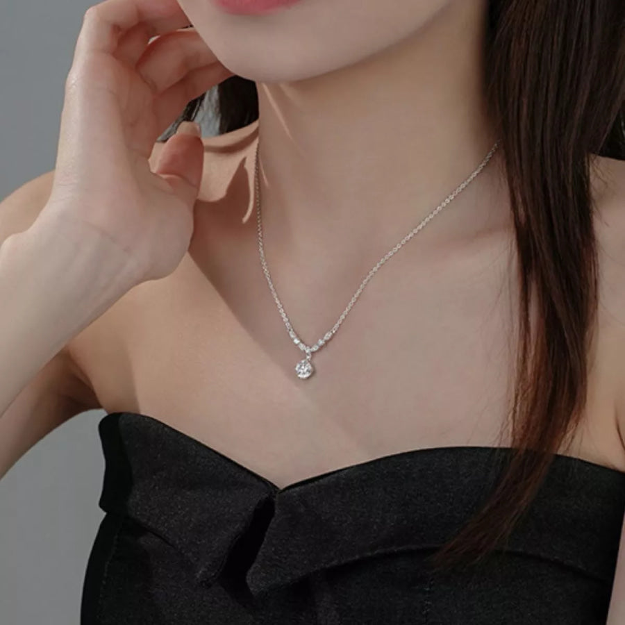 925 Sterling Silver Zircon Pendant Necklace Silver / onesize Apparel and Accessories