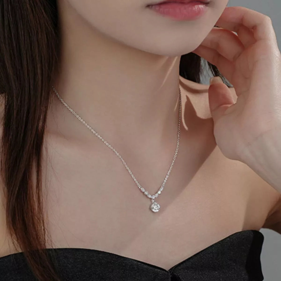 925 Sterling Silver Zircon Pendant Necklace Silver / onesize Apparel and Accessories