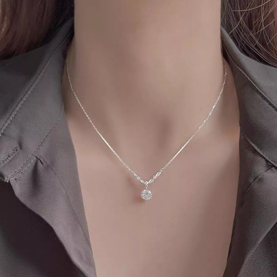 925 Sterling Silver Zircon Pendant Necklace Silver / onesize Apparel and Accessories