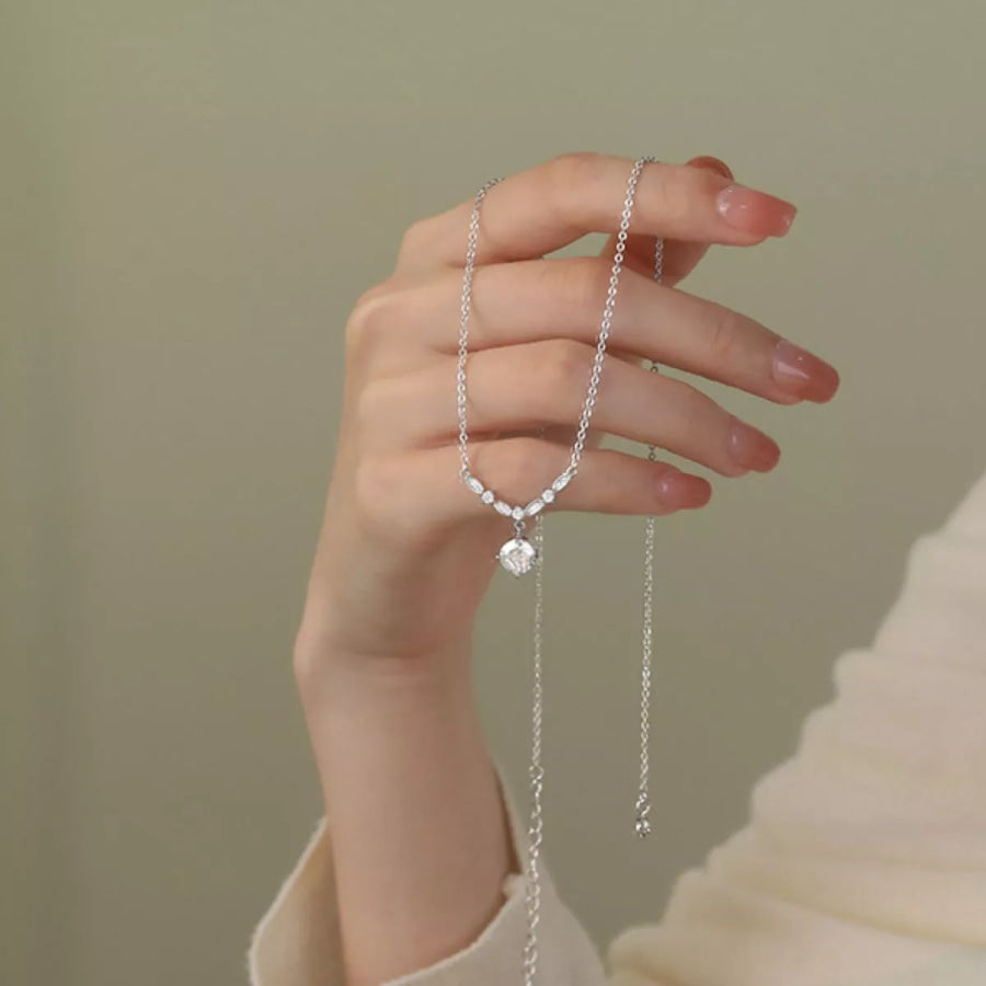925 Sterling Silver Zircon Pendant Necklace Silver / onesize Apparel and Accessories