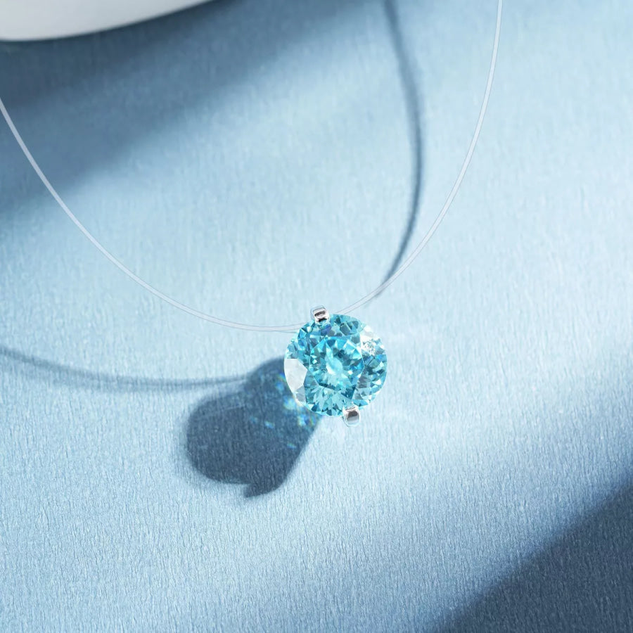 925 Sterling Silver Zircon Pendant Necklace Pastel Blue / One Size Apparel and Accessories
