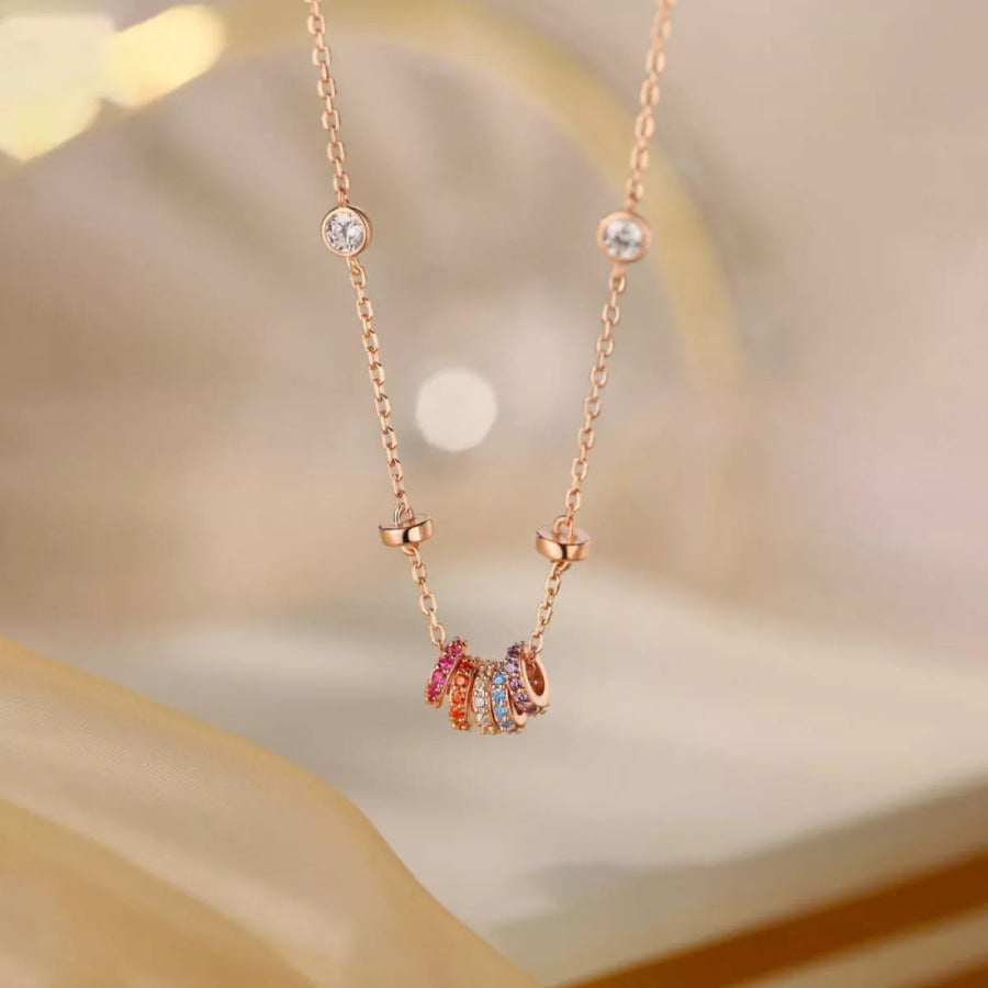 925 Sterling Silver Zircon Pendant Necklace Rose Gold / One Size Apparel and Accessories