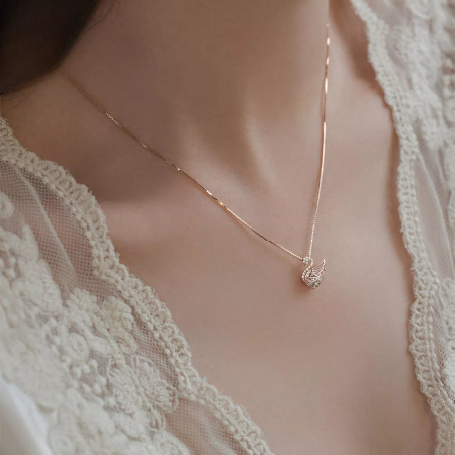 925 Sterling Silver Zircon Pendant Necklace Rose Gold / One Size Apparel and Accessories