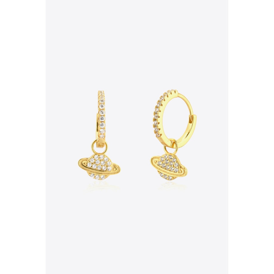 925 Sterling Silver Zircon Planet Drop Earrings Gold / One Size