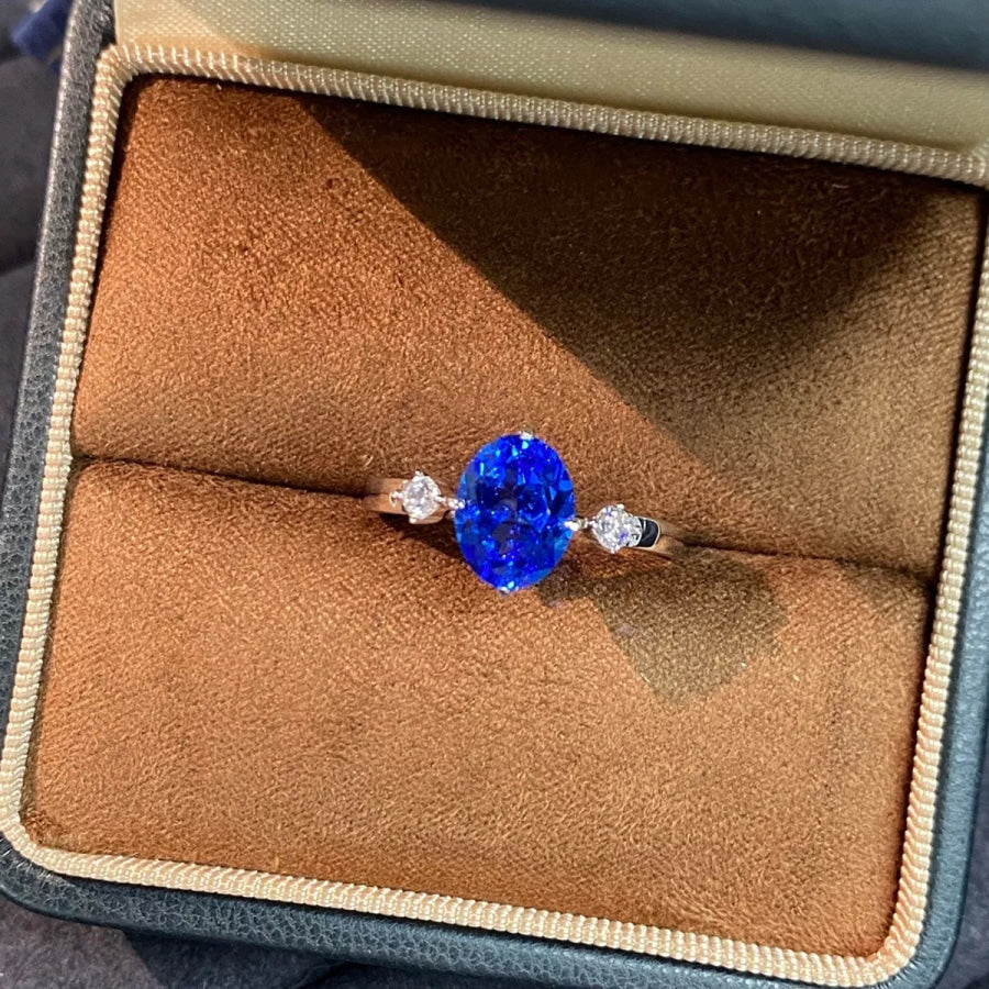 925 Sterling Silver Zircon Ring Blue / 5 Apparel and Accessories