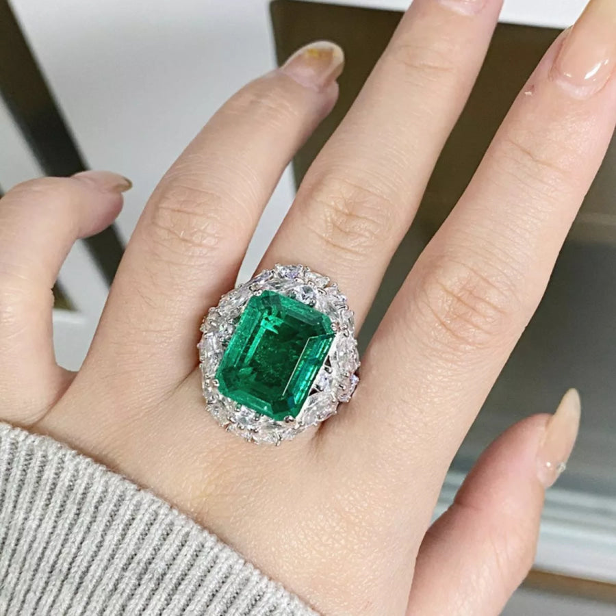 925 Sterling Silver Zircon Ring Dark Green / 5 Apparel and Accessories