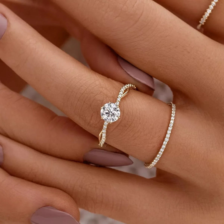 925 Sterling Silver Zircon Ring Gold / 6 Apparel and Accessories