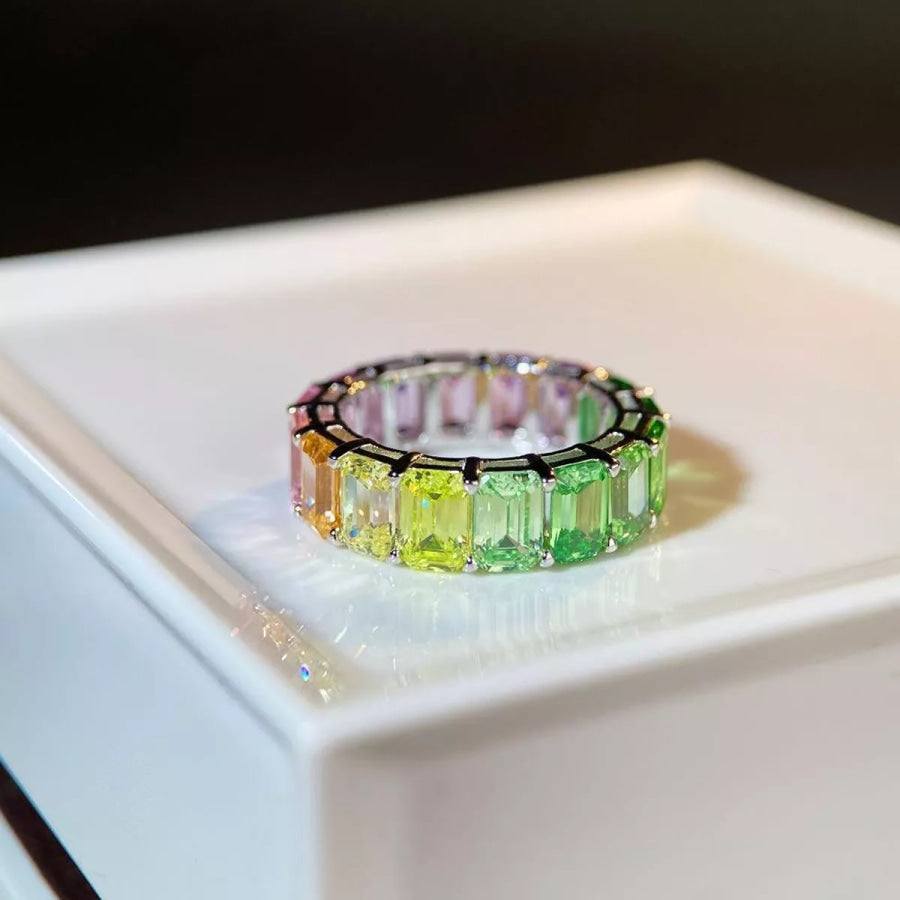 925 Sterling Silver Zircon Ring Light Green / 5 Apparel and Accessories