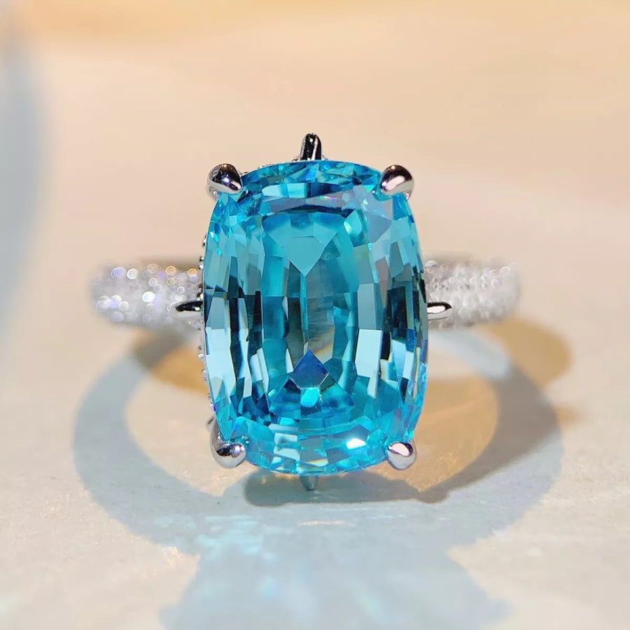 925 Sterling Silver Zircon Ring Pastel Blue / 5 Apparel and Accessories
