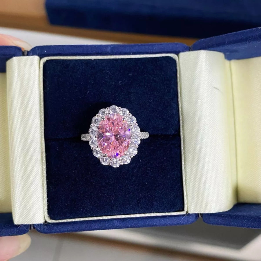 925 Sterling Silver Zircon Round Ring Blush Pink / 5 Apparel and Accessories