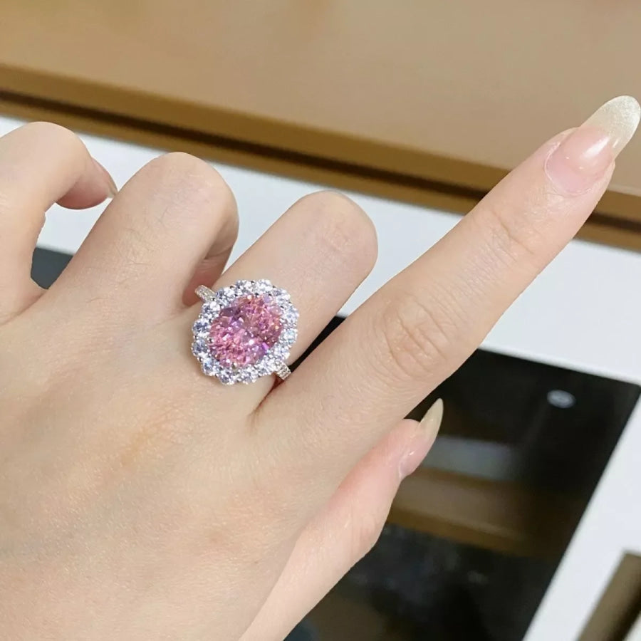 925 Sterling Silver Zircon Round Ring Blush Pink / 5 Apparel and Accessories