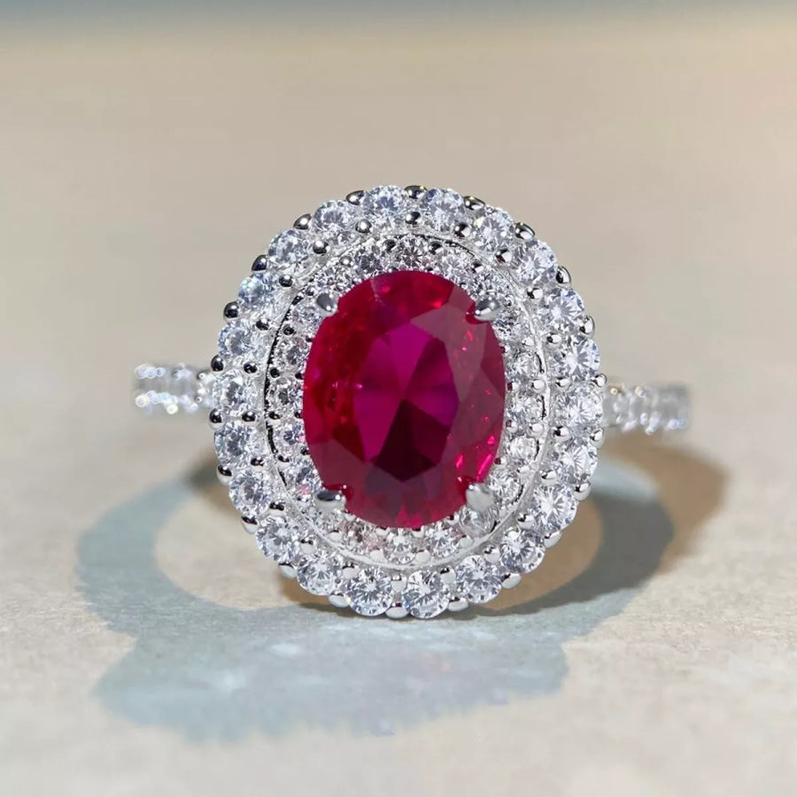 925 Sterling Silver Zircon Round Ring Scarlet / 5 Apparel and Accessories
