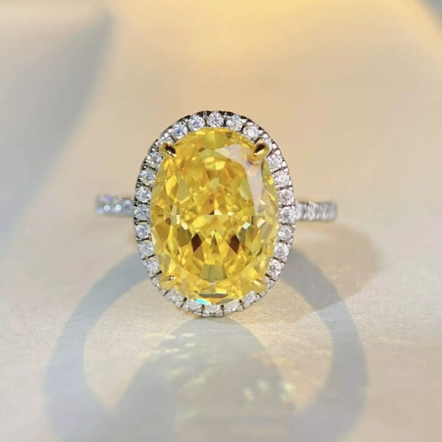 925 Sterling Silver Zircon Round Ring Yellow / 5 Apparel and Accessories