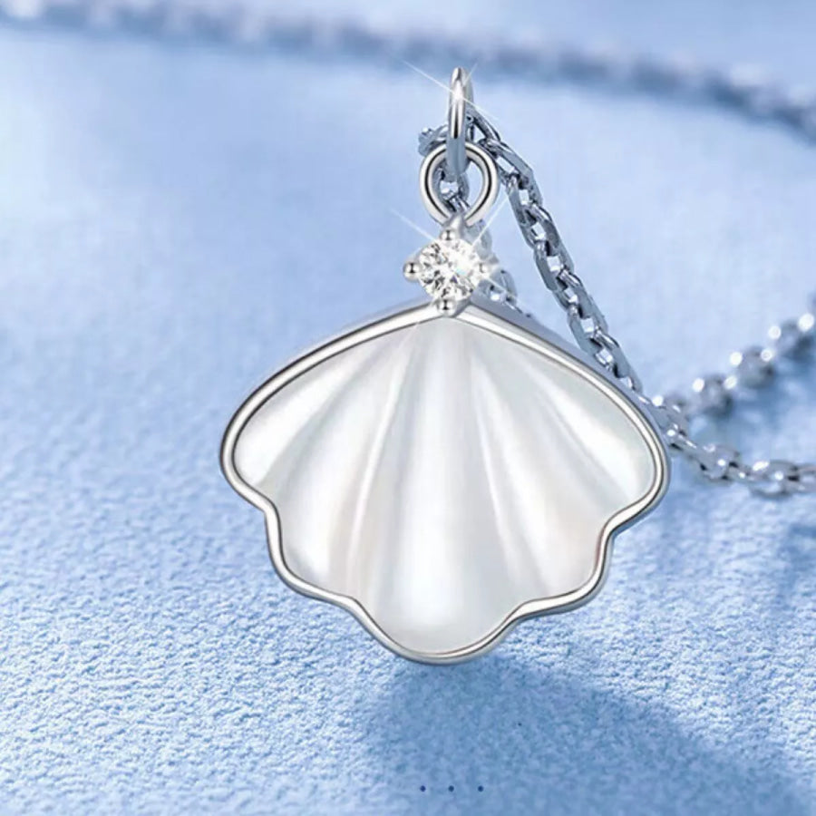 925 Sterling Silver Zircon Shell Necklace Silver / onesize Apparel and Accessories
