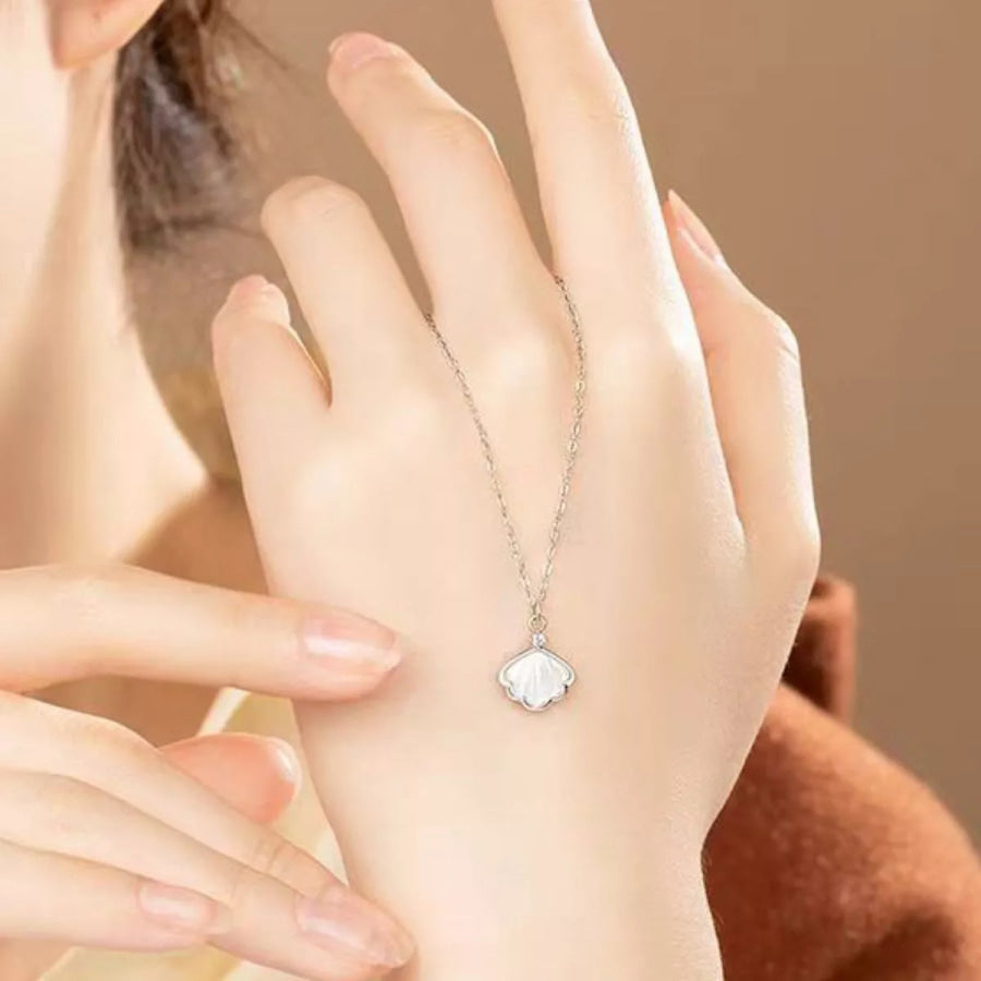 925 Sterling Silver Zircon Shell Necklace Silver / onesize Apparel and Accessories