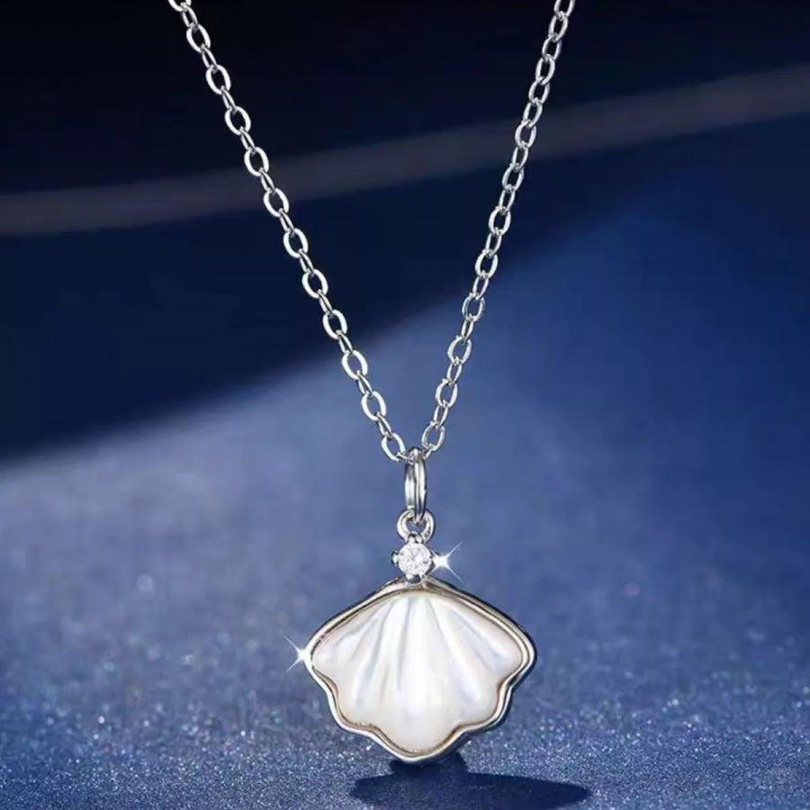 925 Sterling Silver Zircon Shell Necklace Silver / onesize Apparel and Accessories