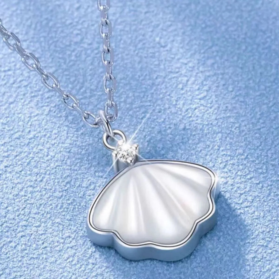 925 Sterling Silver Zircon Shell Necklace Silver / onesize Apparel and Accessories