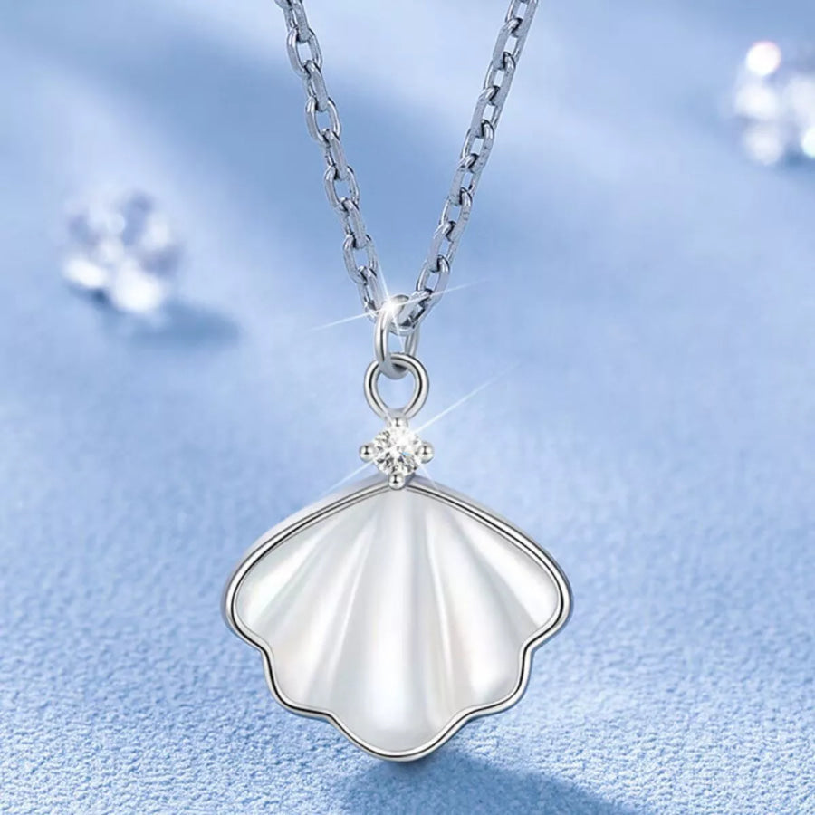925 Sterling Silver Zircon Shell Necklace Silver / onesize Apparel and Accessories