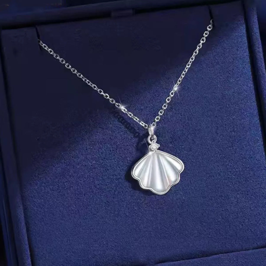 925 Sterling Silver Zircon Shell Necklace Silver / onesize Apparel and Accessories