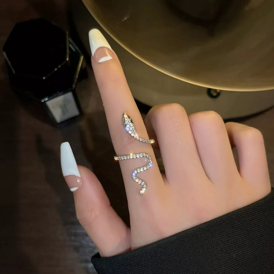 925 Sterling Silver Zircon Snake Bypass Ring Silver / One Size Apparel and Accessories