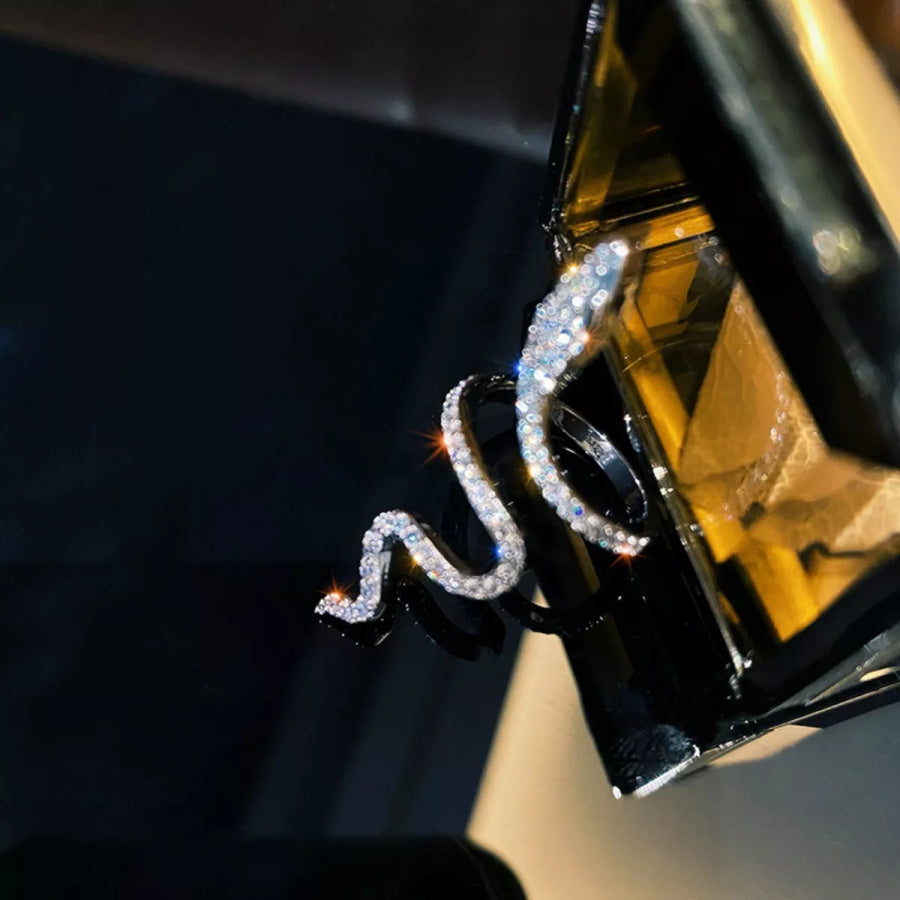 925 Sterling Silver Zircon Snake Bypass Ring Silver / One Size Apparel and Accessories