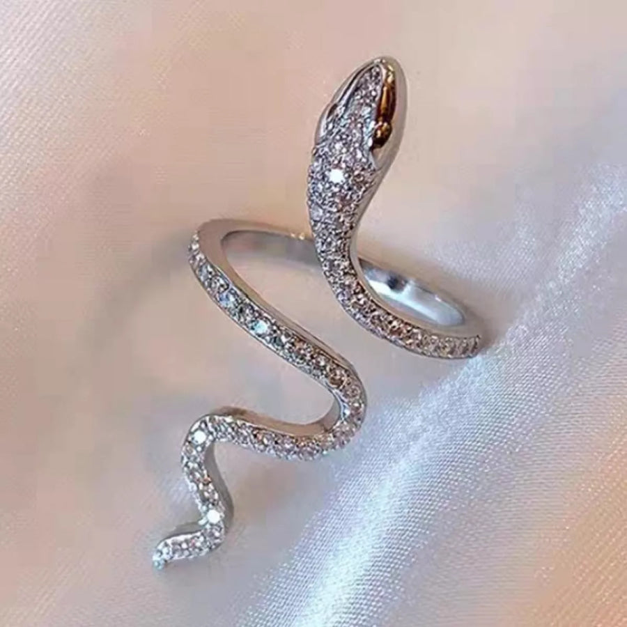 925 Sterling Silver Zircon Snake Bypass Ring Silver / One Size Apparel and Accessories