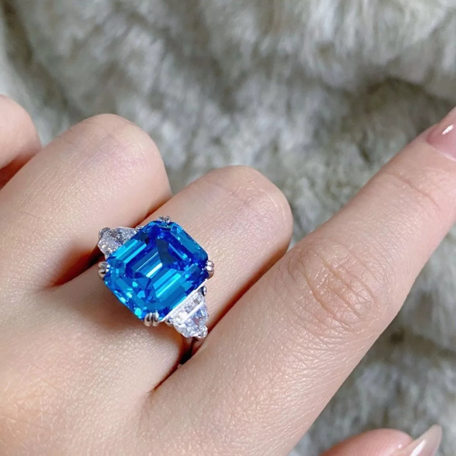 925 Sterling Silver Zircon Square Ring Apparel and Accessories