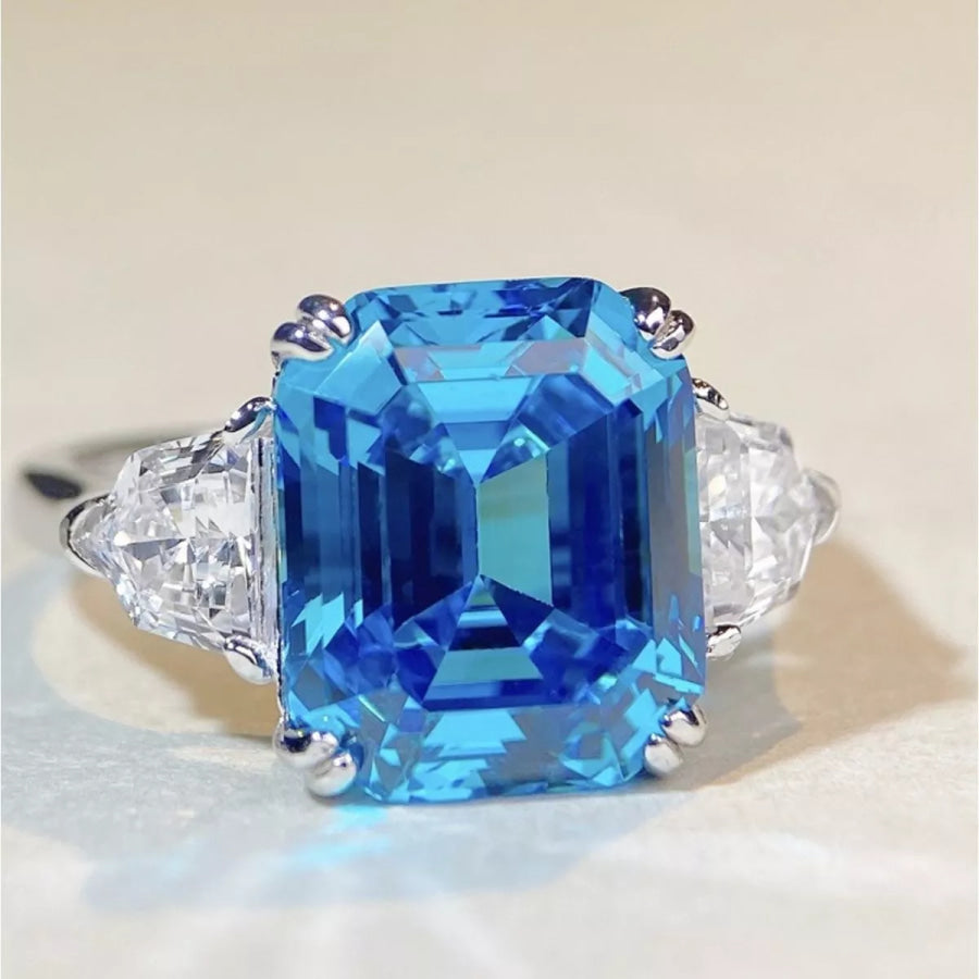 925 Sterling Silver Zircon Square Ring Apparel and Accessories