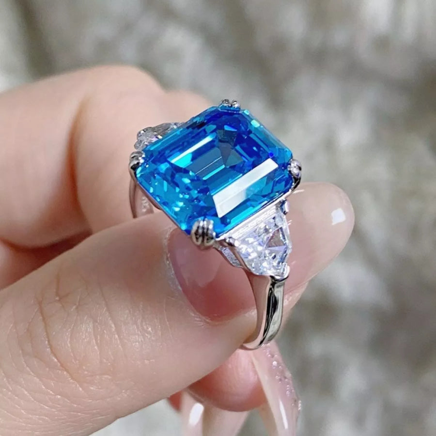 925 Sterling Silver Zircon Square Ring Apparel and Accessories