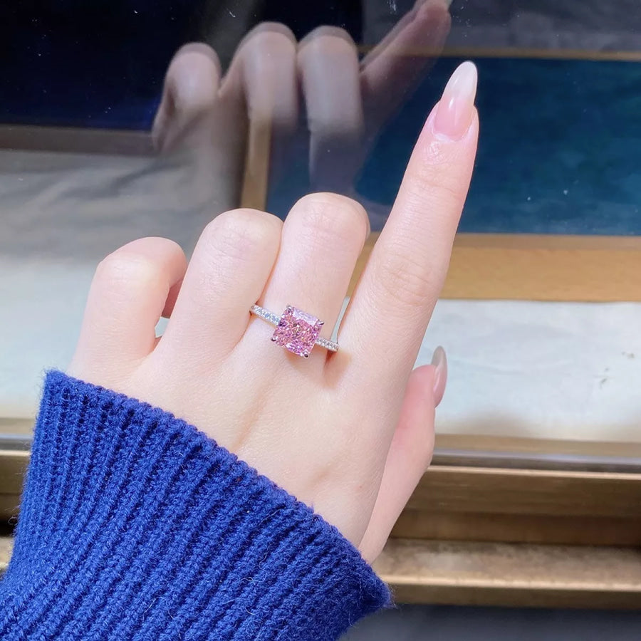925 Sterling Silver Zircon Square Ring Apparel and Accessories