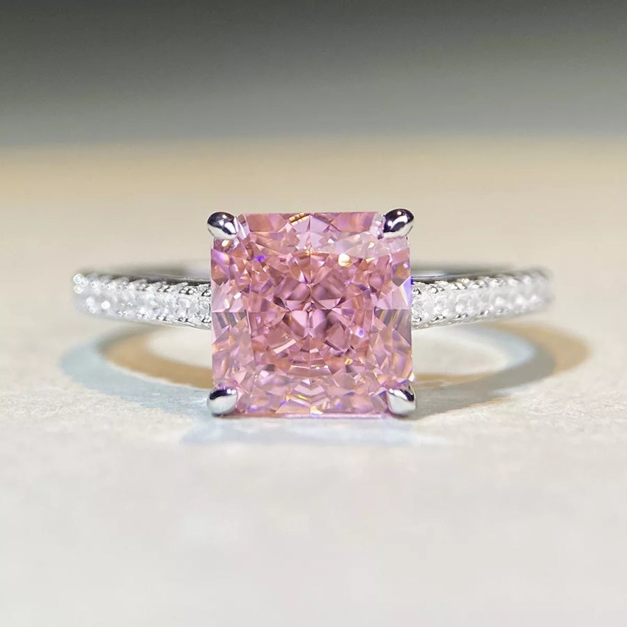 925 Sterling Silver Zircon Square Ring Apparel and Accessories