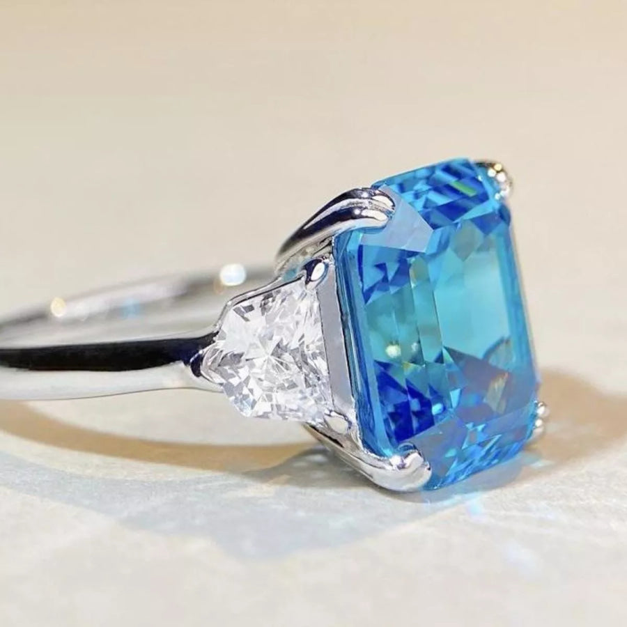925 Sterling Silver Zircon Square Ring Apparel and Accessories