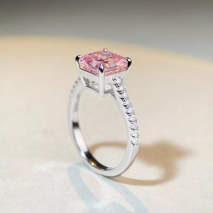 925 Sterling Silver Zircon Square Ring Apparel and Accessories