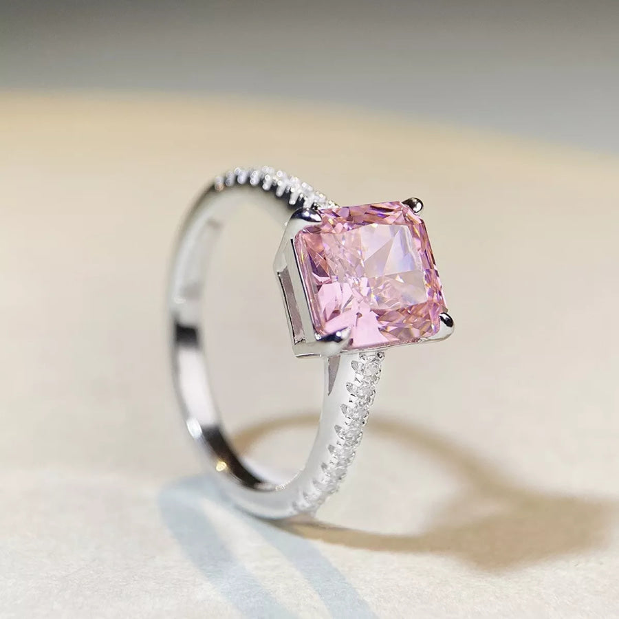 925 Sterling Silver Zircon Square Ring Apparel and Accessories