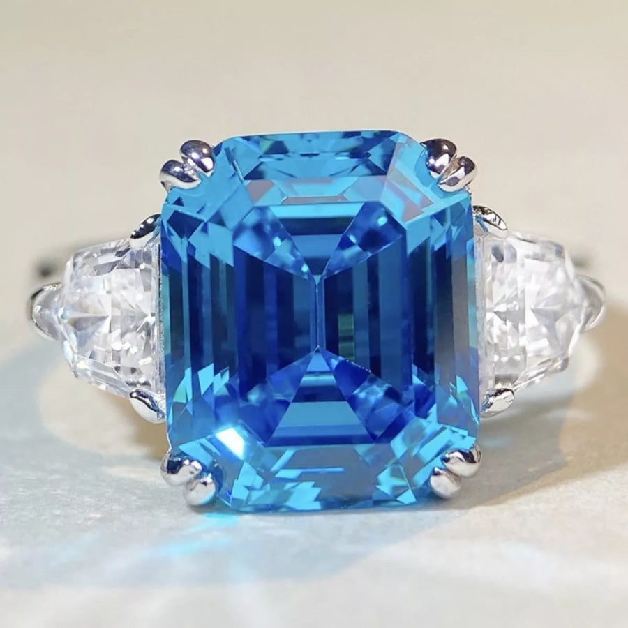 925 Sterling Silver Zircon Square Ring Apparel and Accessories