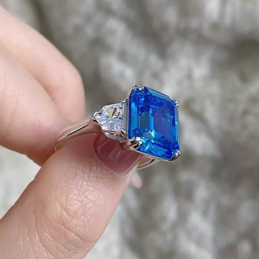 925 Sterling Silver Zircon Square Ring Apparel and Accessories