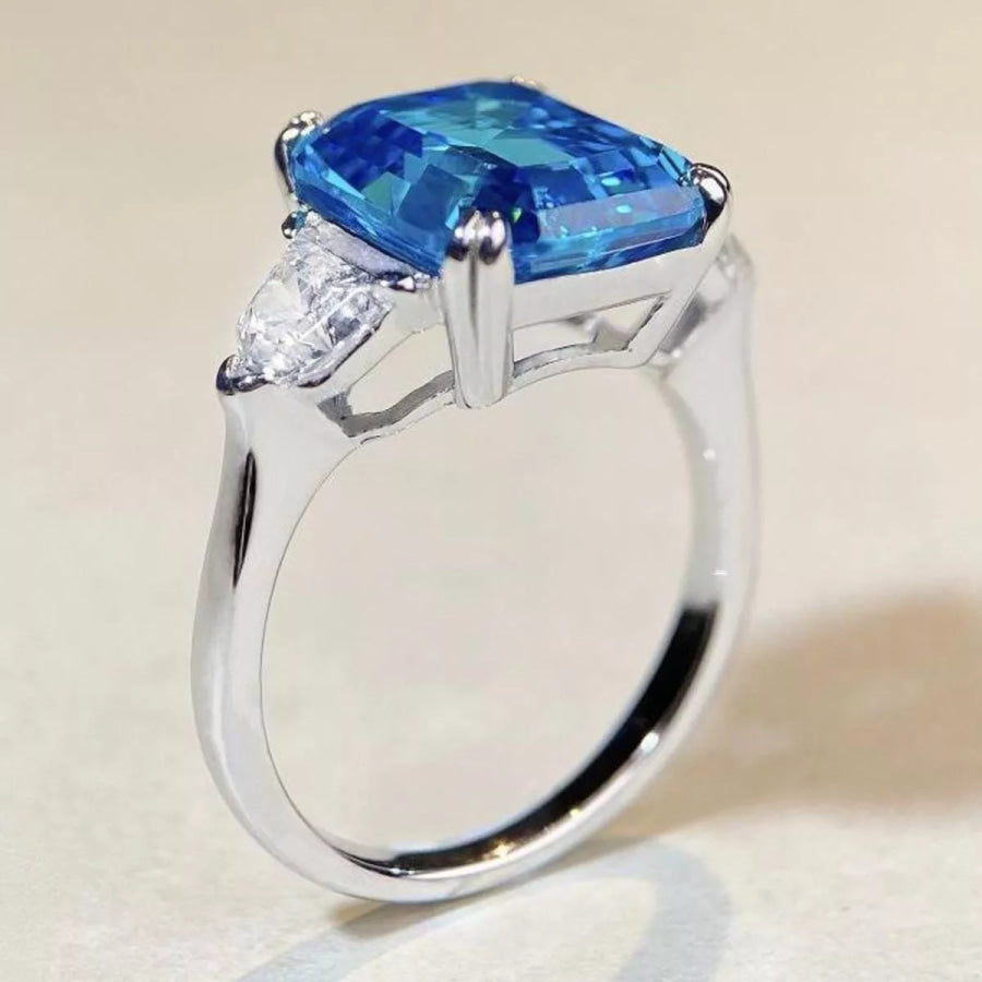 925 Sterling Silver Zircon Square Ring Apparel and Accessories