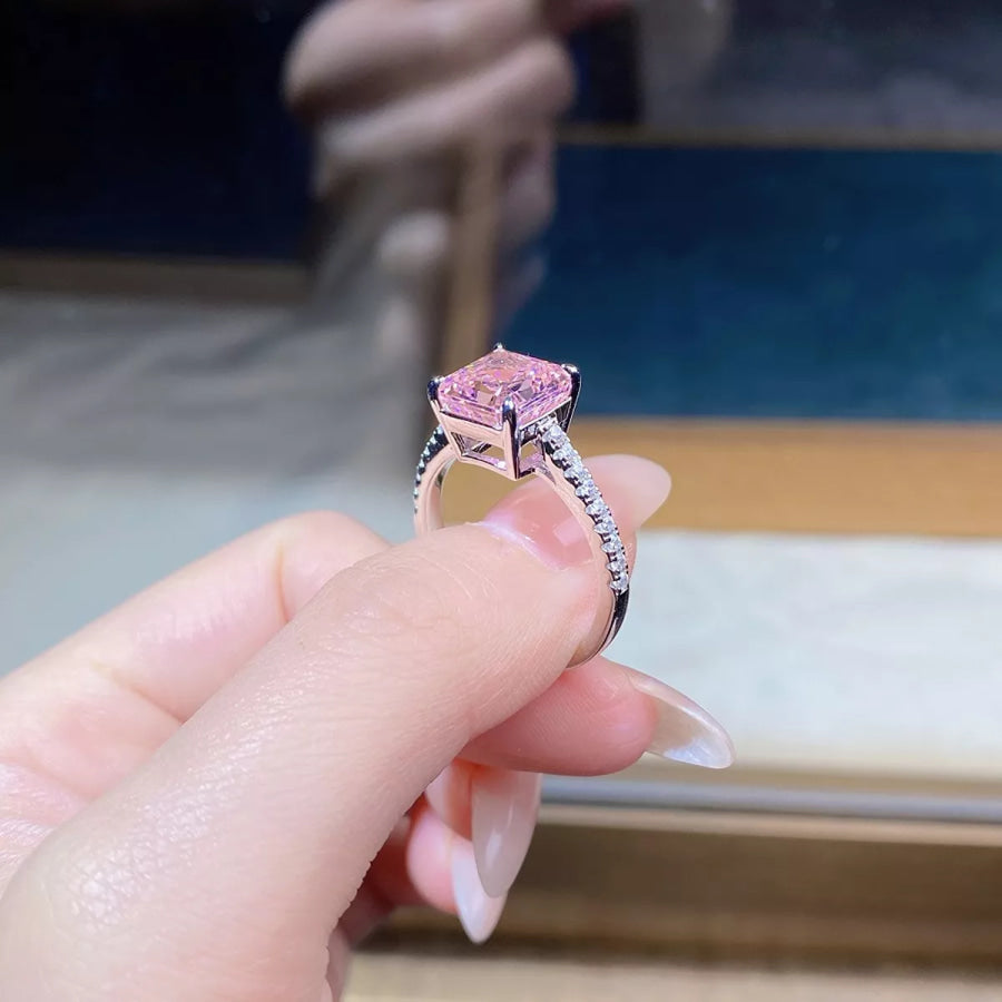 925 Sterling Silver Zircon Square Ring Apparel and Accessories