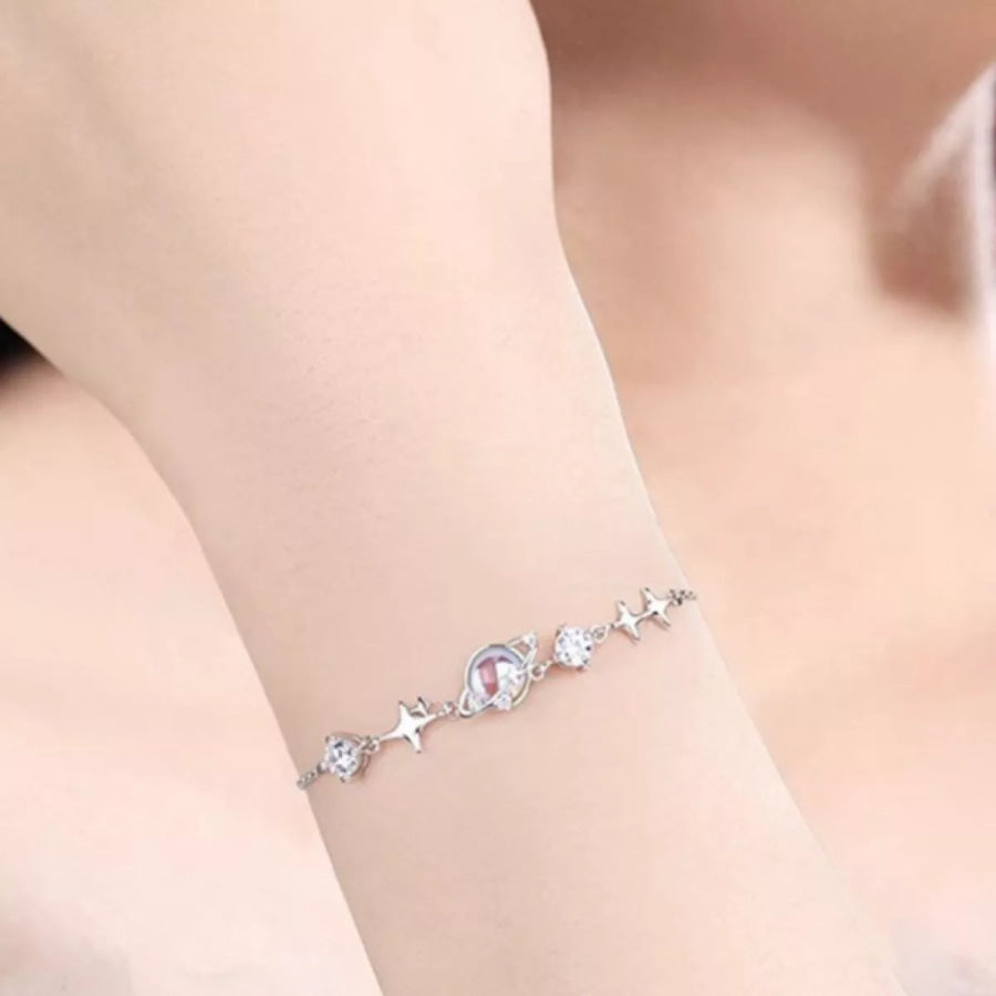 925 Sterling Silver Zircon Star Adjustable Bracelet Silver / One Size Apparel and Accessories