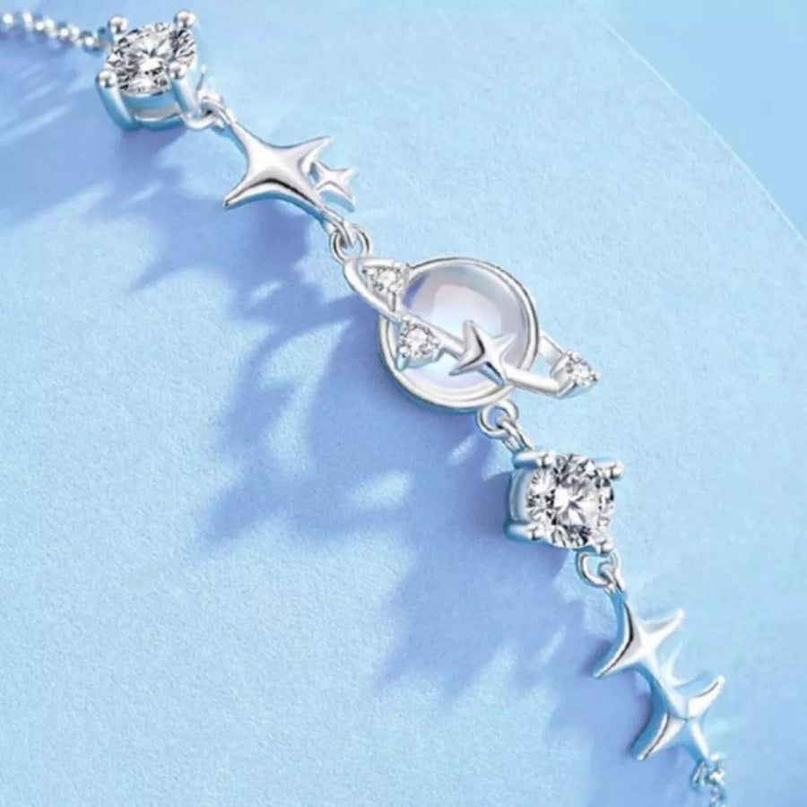 925 Sterling Silver Zircon Star Adjustable Bracelet Silver / One Size Apparel and Accessories