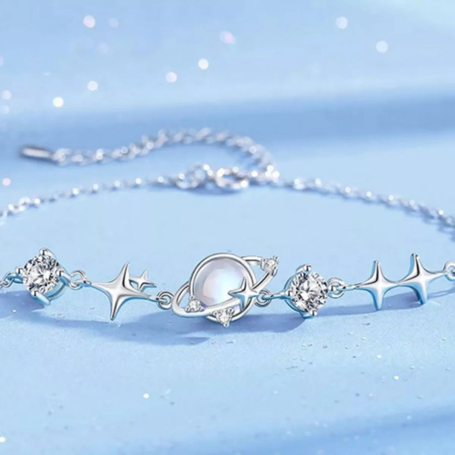 925 Sterling Silver Zircon Star Adjustable Bracelet Silver / One Size Apparel and Accessories
