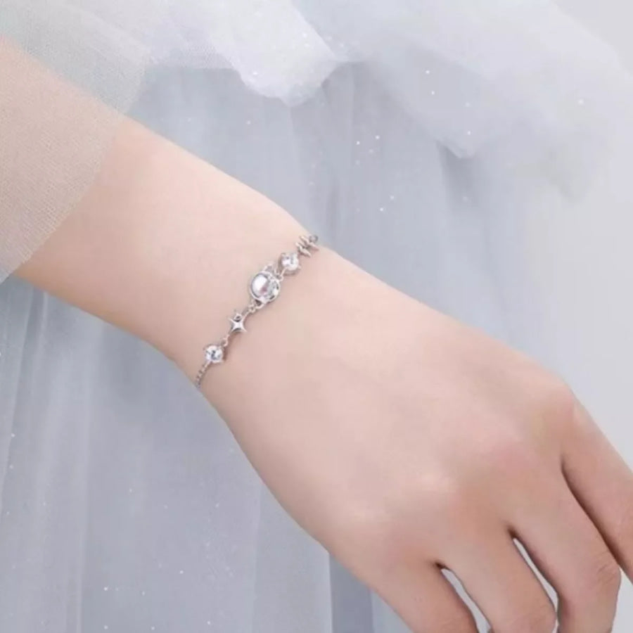 925 Sterling Silver Zircon Star Adjustable Bracelet Silver / One Size Apparel and Accessories