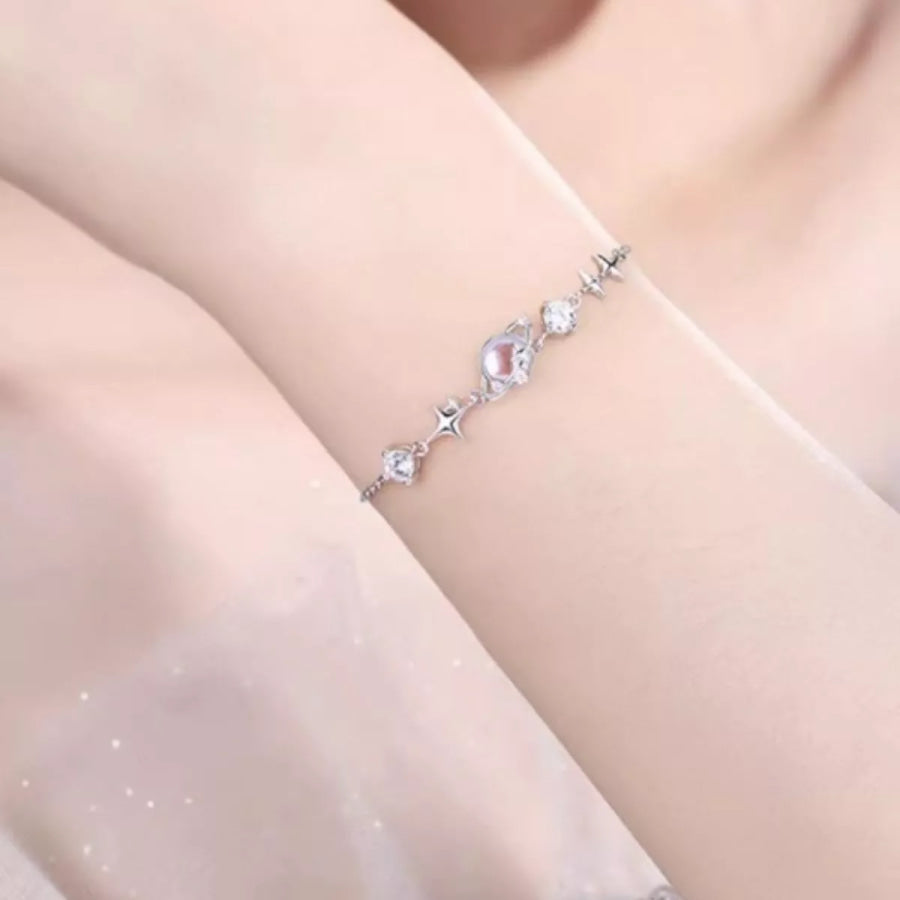 925 Sterling Silver Zircon Star Adjustable Bracelet Silver / One Size Apparel and Accessories
