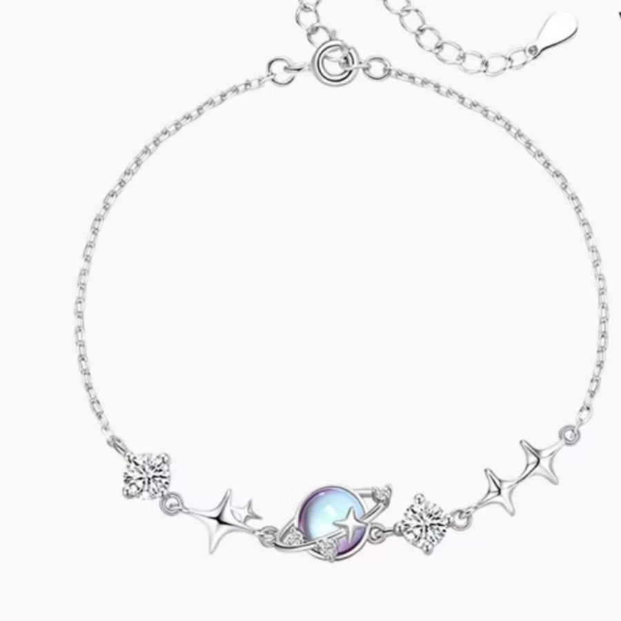 925 Sterling Silver Zircon Star Adjustable Bracelet Silver / One Size Apparel and Accessories