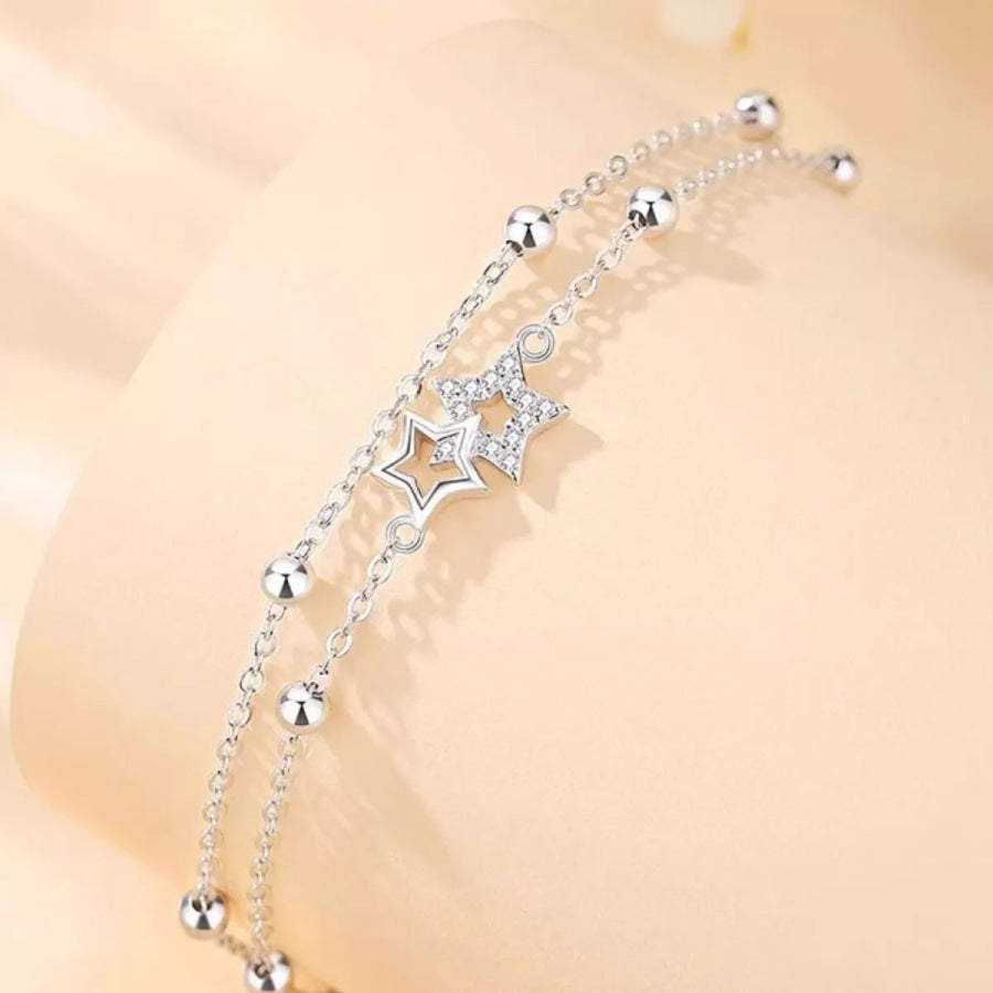 925 Sterling Silver Zircon Star Chain Bracelet Silver / One Size Apparel and Accessories