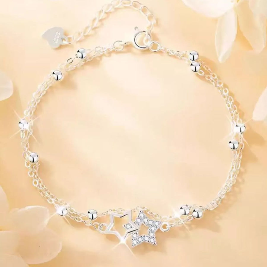 925 Sterling Silver Zircon Star Chain Bracelet Silver / One Size Apparel and Accessories