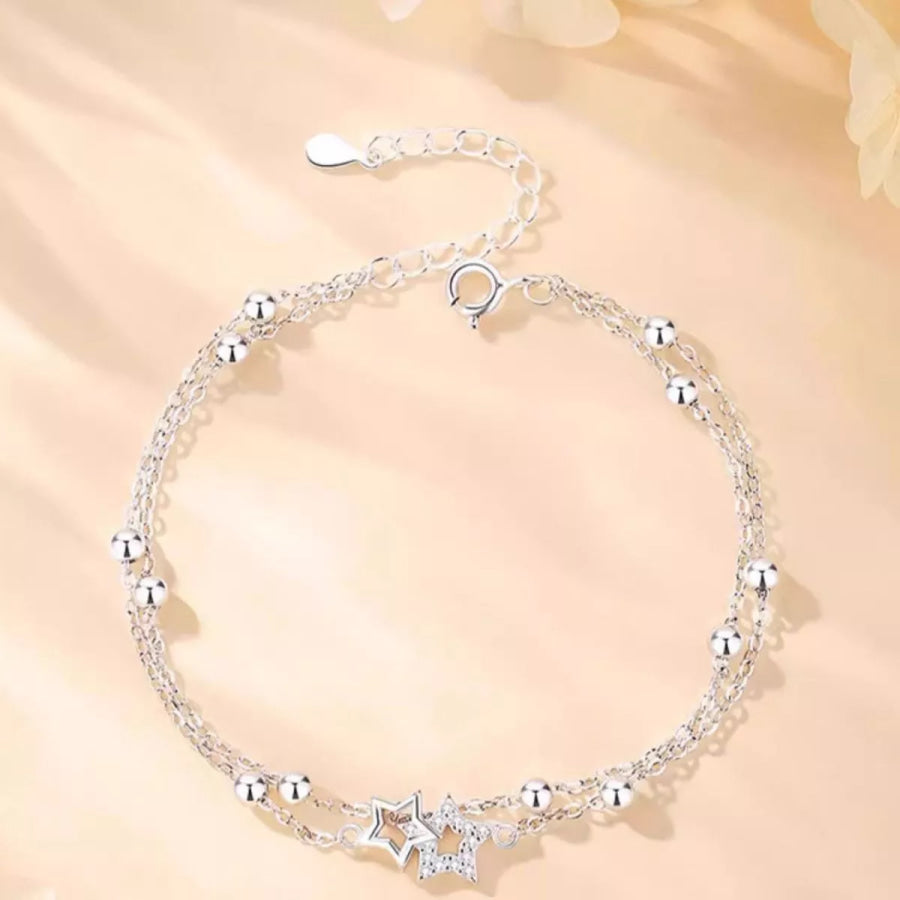 925 Sterling Silver Zircon Star Chain Bracelet Silver / One Size Apparel and Accessories