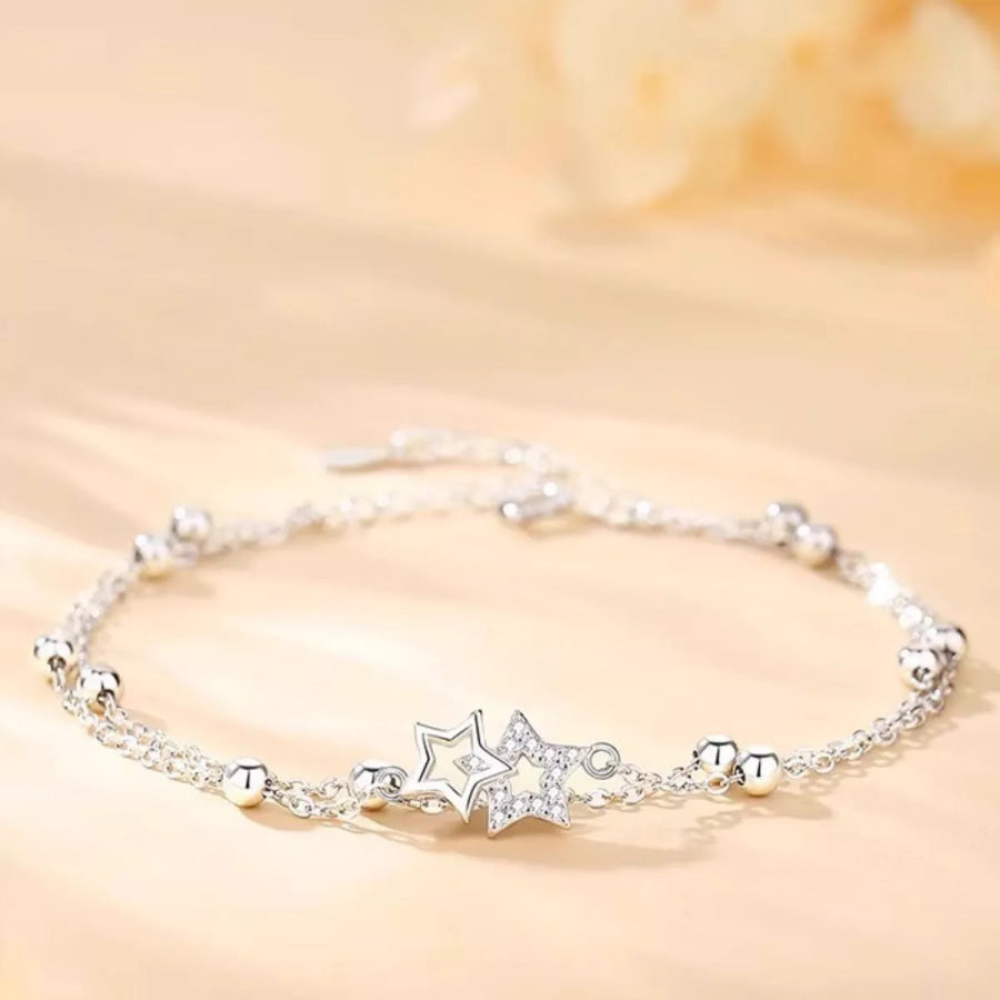 925 Sterling Silver Zircon Star Chain Bracelet Silver / One Size Apparel and Accessories