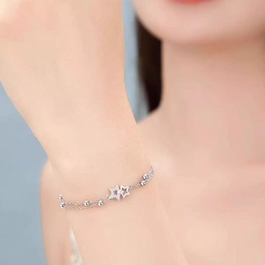 925 Sterling Silver Zircon Star Chain Bracelet Silver / One Size Apparel and Accessories