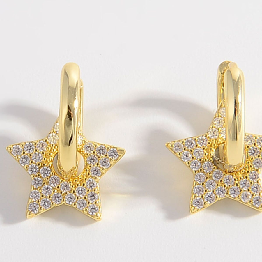 925 Sterling Silver Zircon Star Earrings Gold / One Size Apparel and Accessories